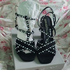 Giancarlo Paoli Black Studded Sandals NWB
